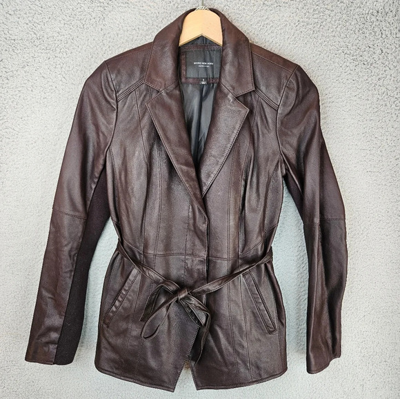 Andrew Marc Leather Jacket Womens Sz S Burgundy Butter Soft Tie & Button - Picture 2 of 16